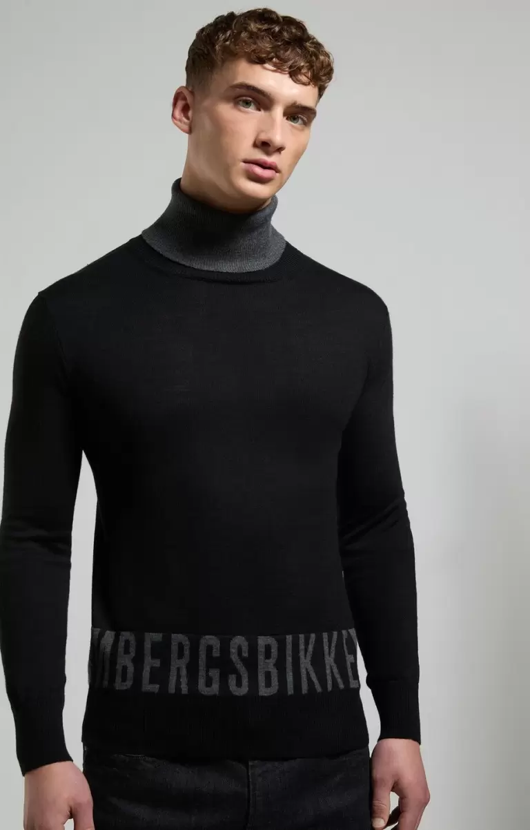 Strickwaren Black Mann Men's Mock Neck Sweater Bikkembergs