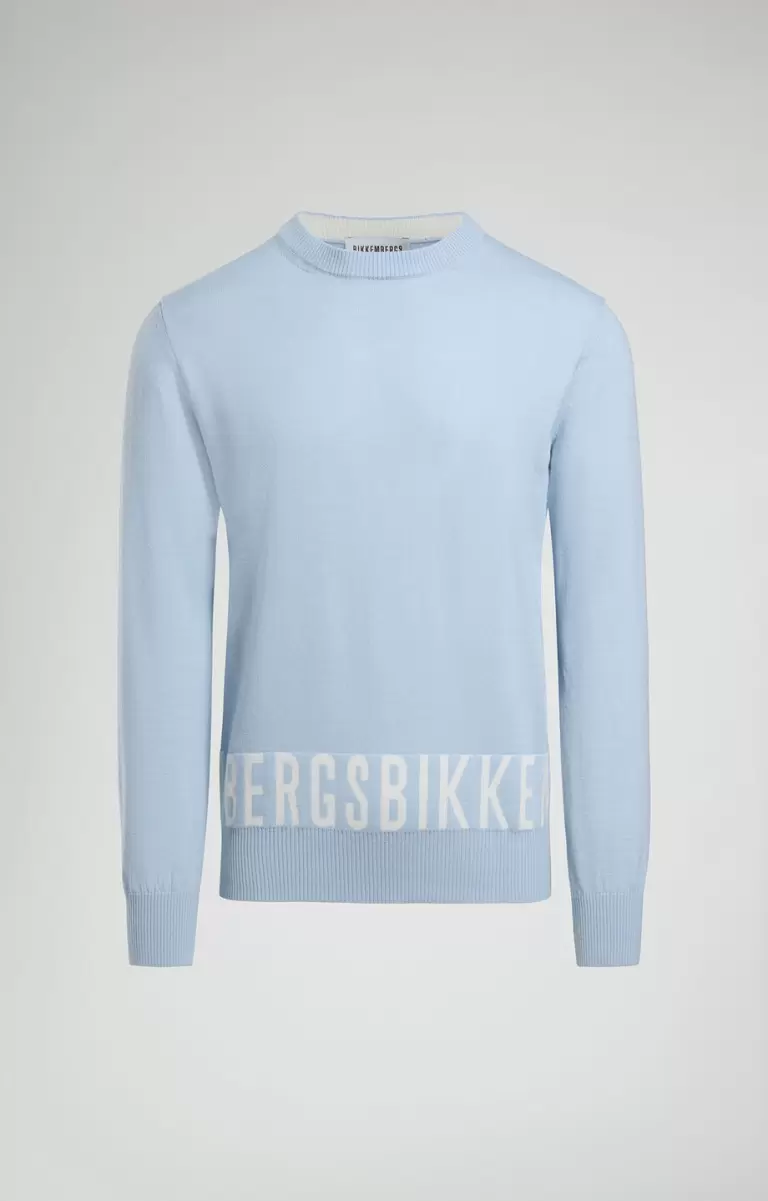 Men's Sweater With Jacquard Logo Bikkembergs Strickwaren Mann Celestial Blue - 1