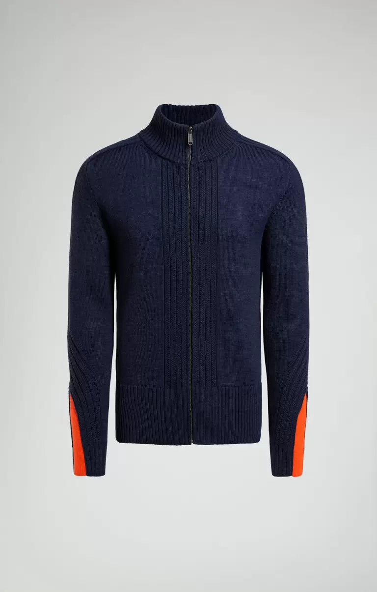 Blue Melange Mann Bikkembergs Strickwaren Men's Pullover With Zip And Intarsia - 1
