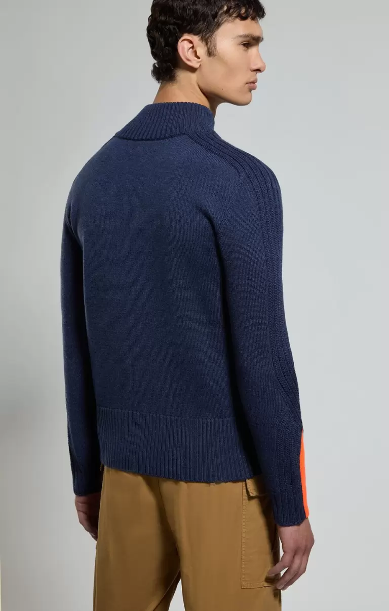 Blue Melange Mann Bikkembergs Strickwaren Men's Pullover With Zip And Intarsia - 2
