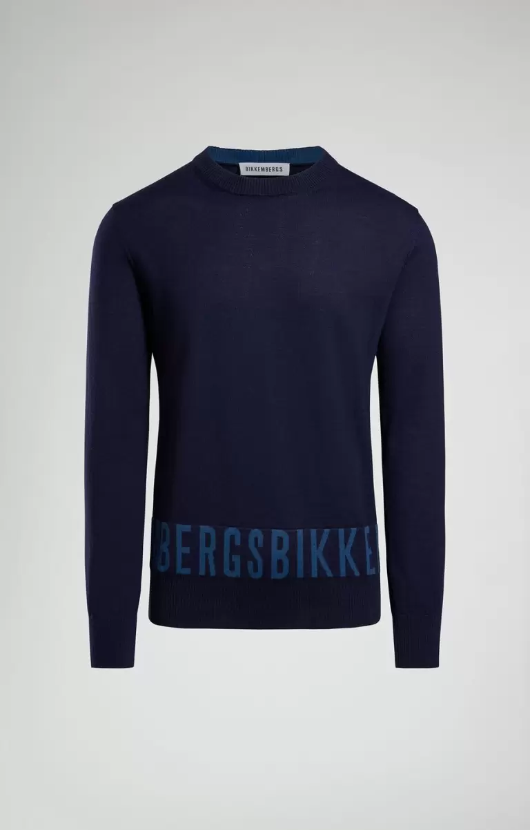 Mann Dress Blues Strickwaren Bikkembergs Men's Sweater With Jacquard Logo - 1