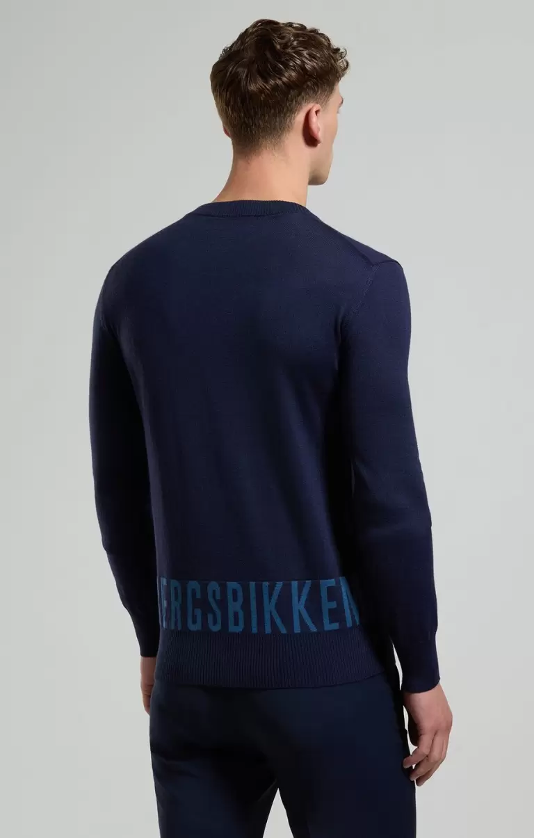 Mann Dress Blues Strickwaren Bikkembergs Men's Sweater With Jacquard Logo - 2
