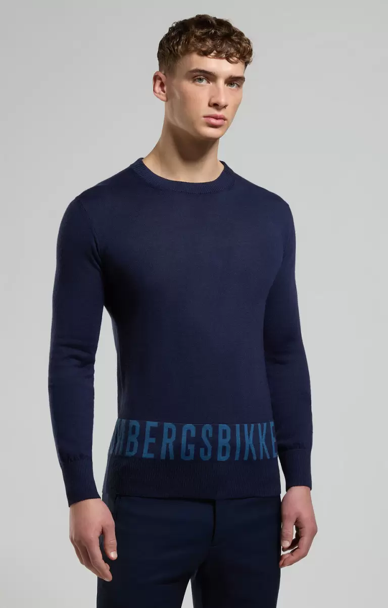 Mann Dress Blues Strickwaren Bikkembergs Men's Sweater With Jacquard Logo - 4