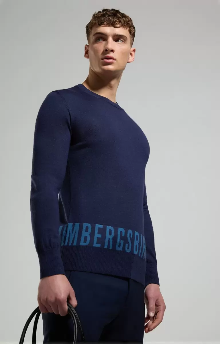 Mann Dress Blues Strickwaren Bikkembergs Men's Sweater With Jacquard Logo