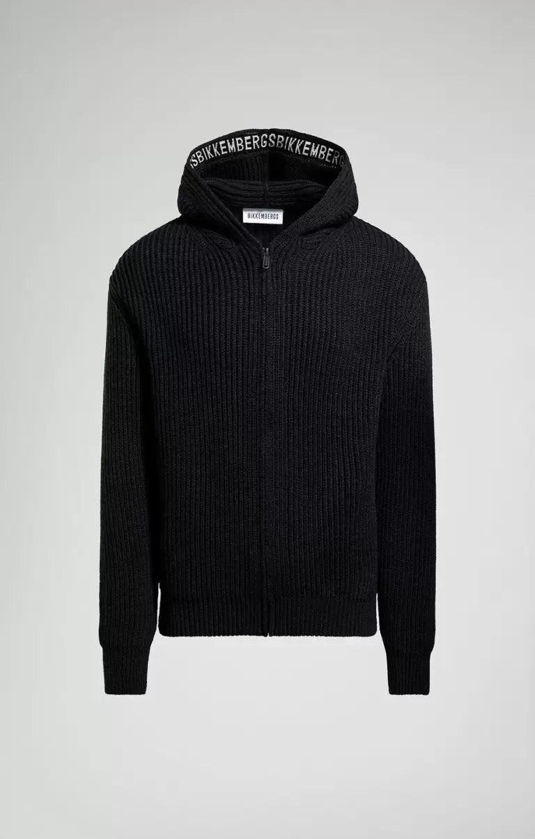 Men's Hoodie Sweater With Zip Bikkembergs Mann Strickwaren Dark Shadow - 1