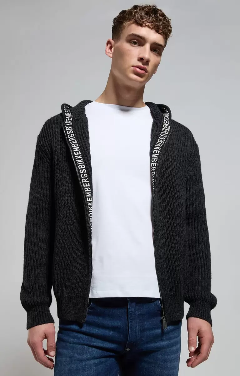 Men's Hoodie Sweater With Zip Bikkembergs Mann Strickwaren Dark Shadow