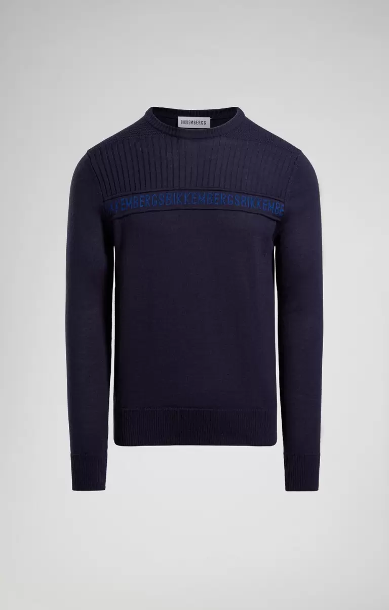 Men's Sweater With Ribbed Detail Bikkembergs Mann Dress Blues Strickwaren - 1