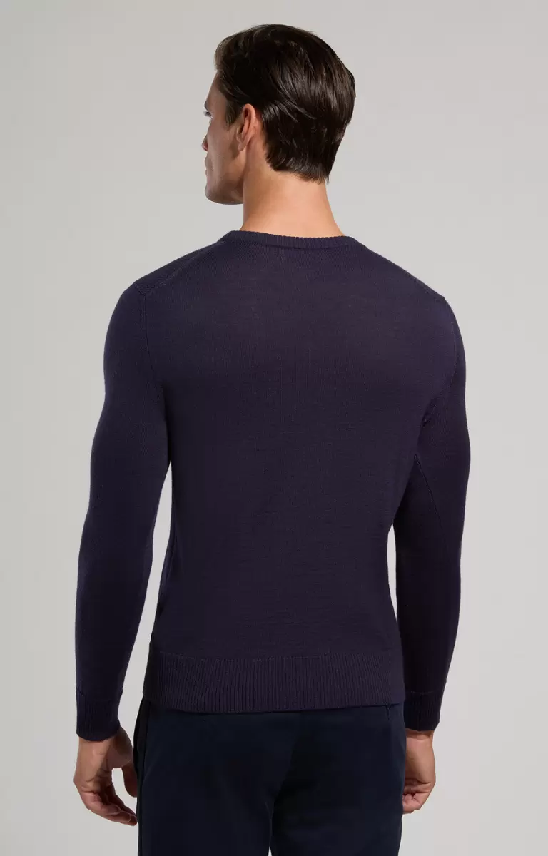 Men's Sweater With Ribbed Detail Bikkembergs Mann Dress Blues Strickwaren - 2