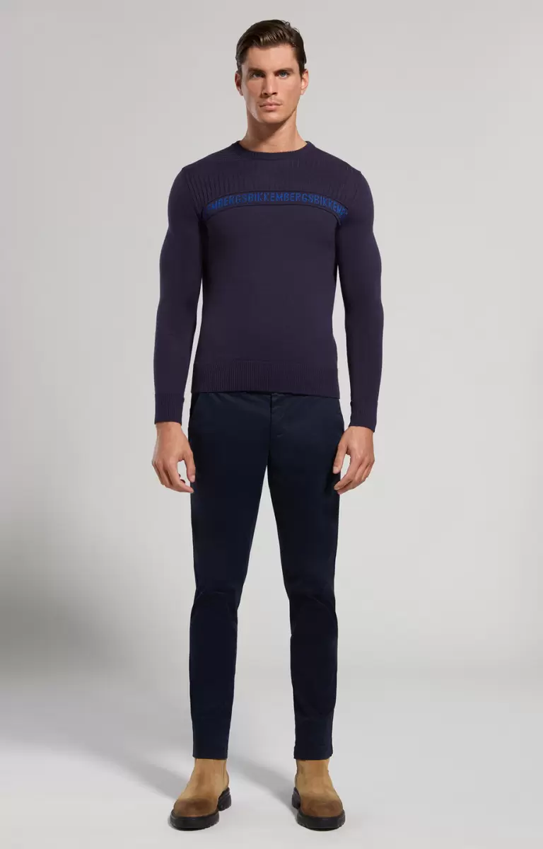 Men's Sweater With Ribbed Detail Bikkembergs Mann Dress Blues Strickwaren - 3