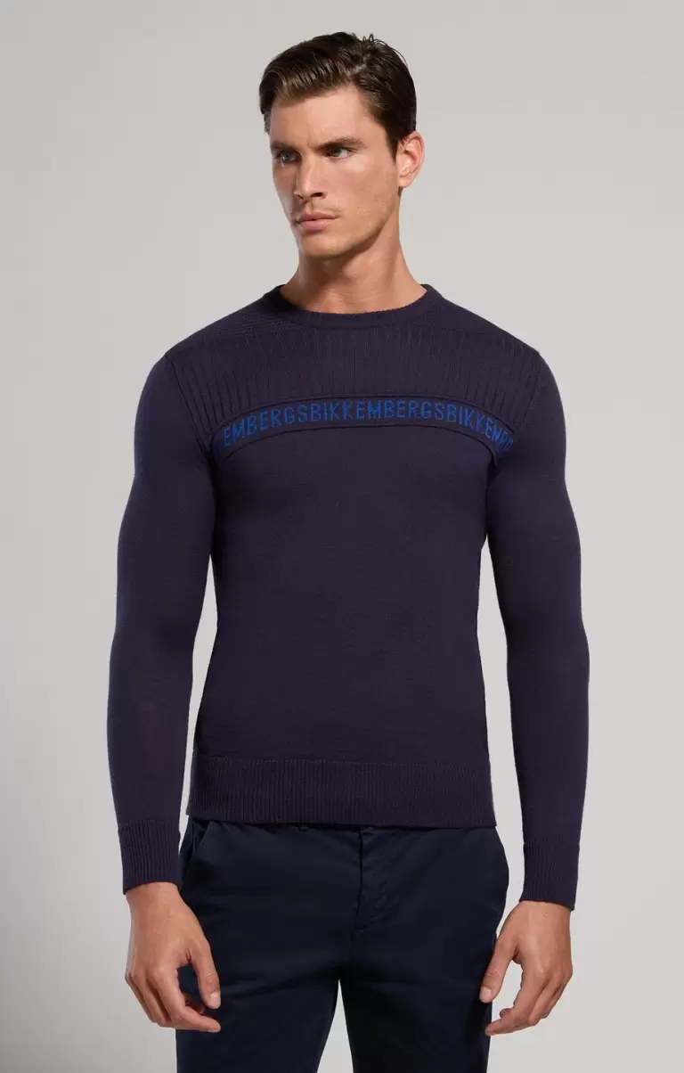 Men's Sweater With Ribbed Detail Bikkembergs Mann Dress Blues Strickwaren - 4