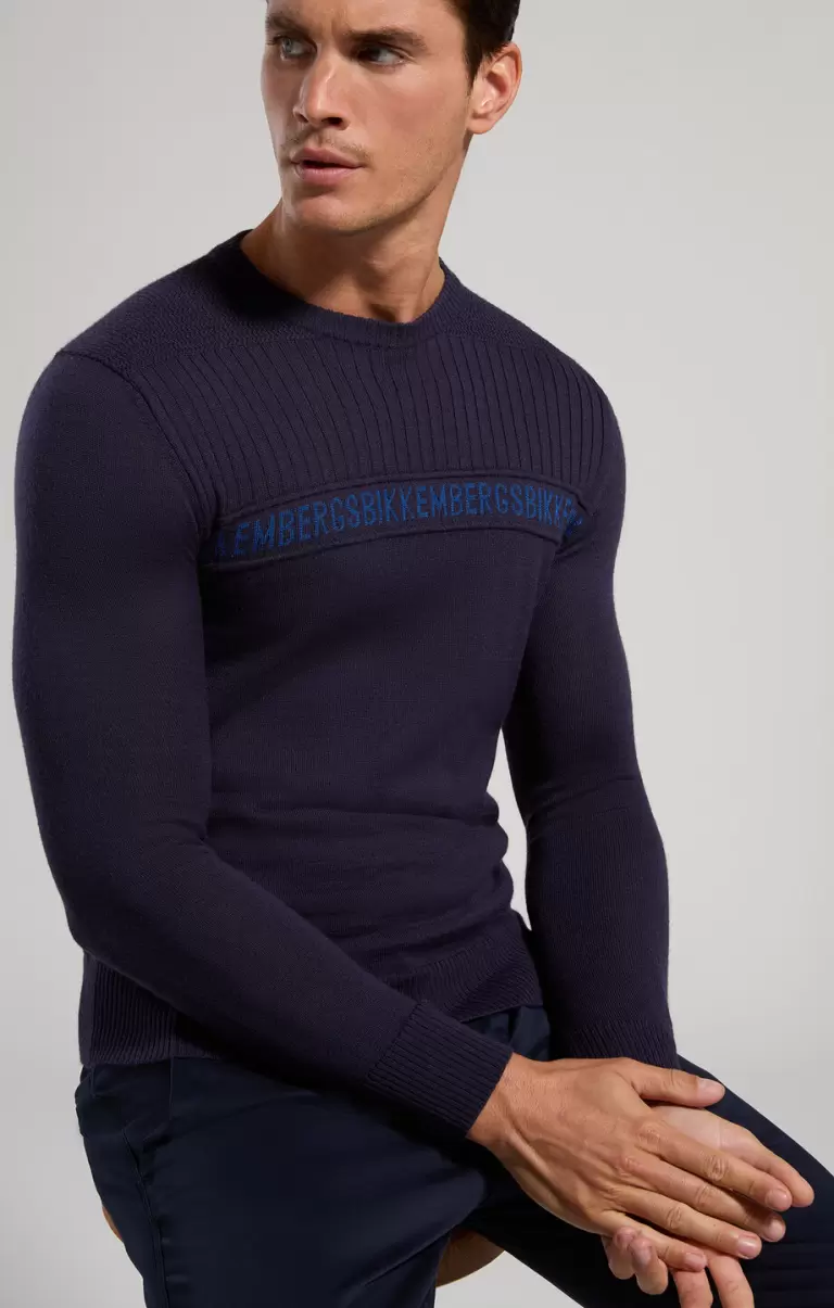 Men's Sweater With Ribbed Detail Bikkembergs Mann Dress Blues Strickwaren