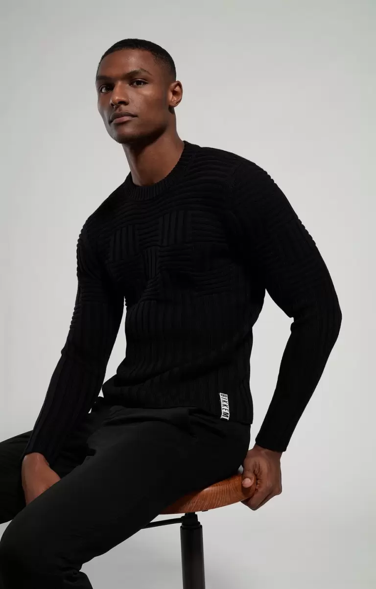 Men's All-Over Knit Sweater Black Strickwaren Bikkembergs Mann
