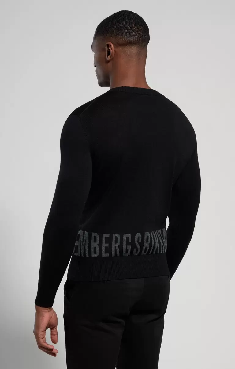 Mann Black Strickwaren Bikkembergs Men's Sweater With Jacquard Logo - 2