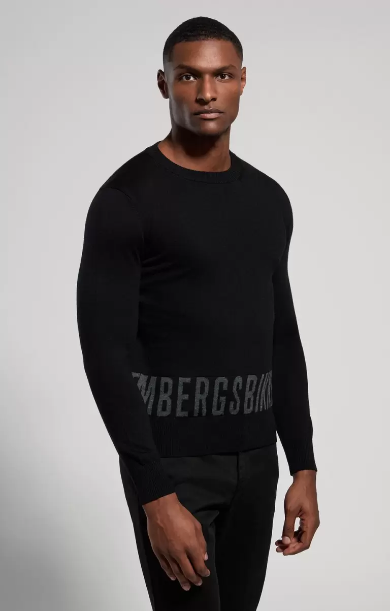 Mann Black Strickwaren Bikkembergs Men's Sweater With Jacquard Logo - 4