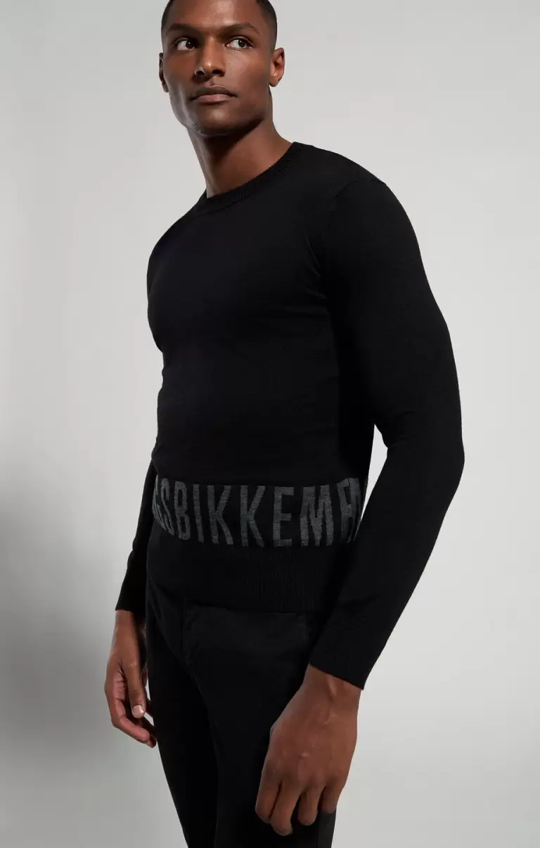 Mann Black Strickwaren Bikkembergs Men's Sweater With Jacquard Logo