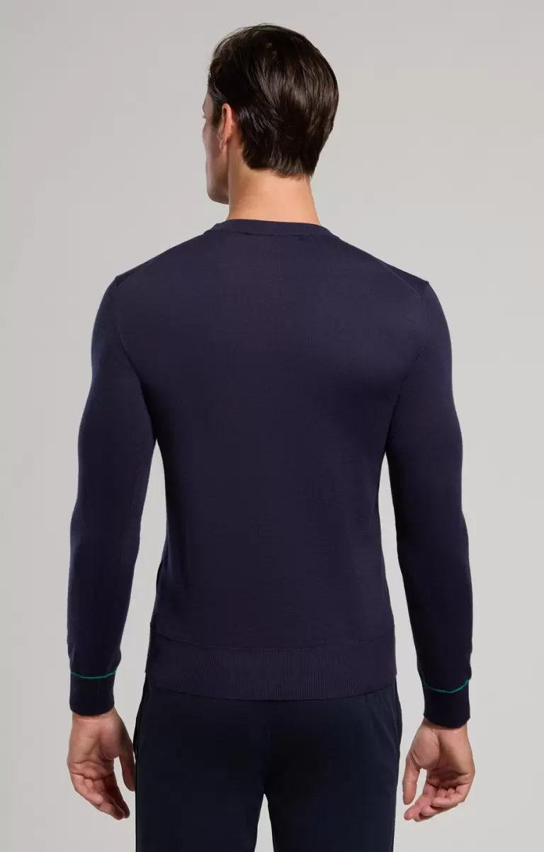 Men's Pullover With Jacquard Logo Mann Strickwaren Bikkembergs Dress Blues - 2