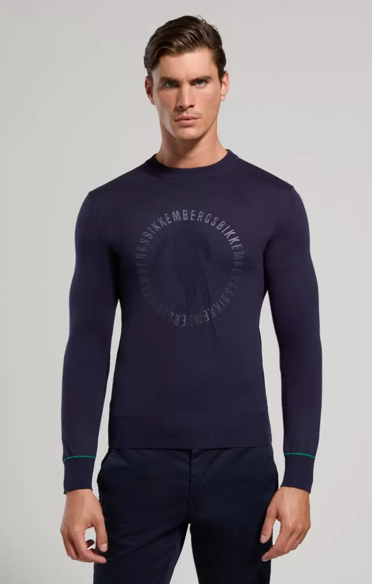 Men's Pullover With Jacquard Logo Mann Strickwaren Bikkembergs Dress Blues - 4