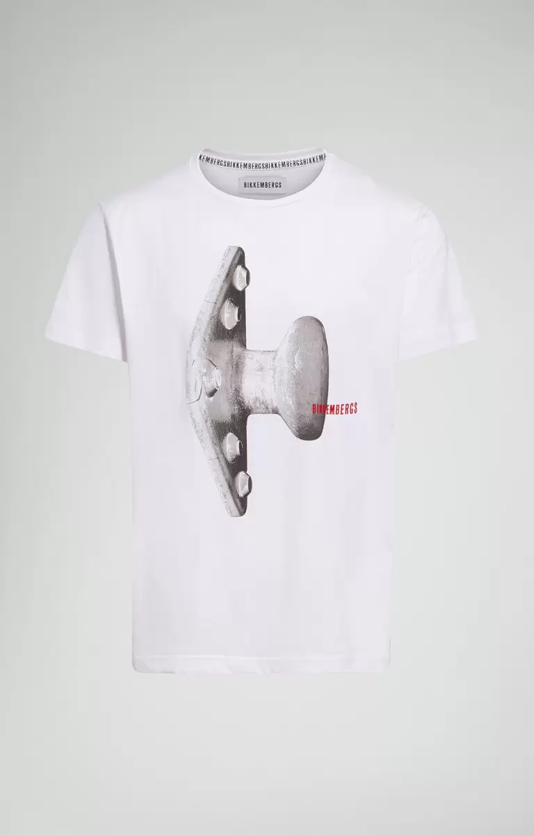 Men's T-Shirt With Seaport Print T-Shirts Bikkembergs Mann White - 1