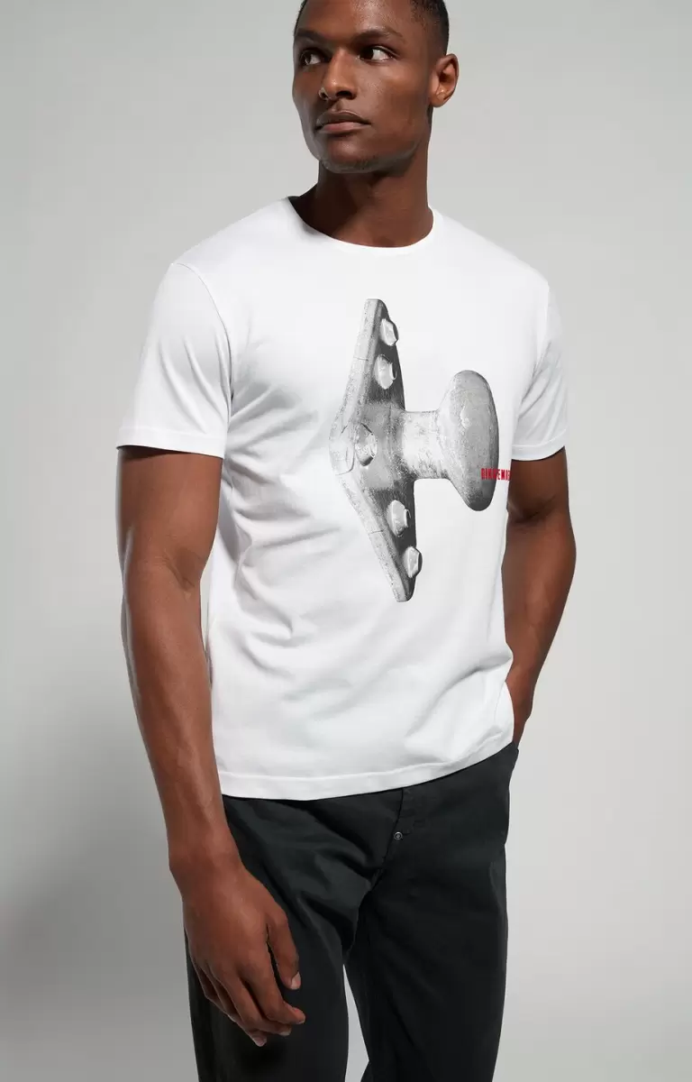 Men's T-Shirt With Seaport Print T-Shirts Bikkembergs Mann White