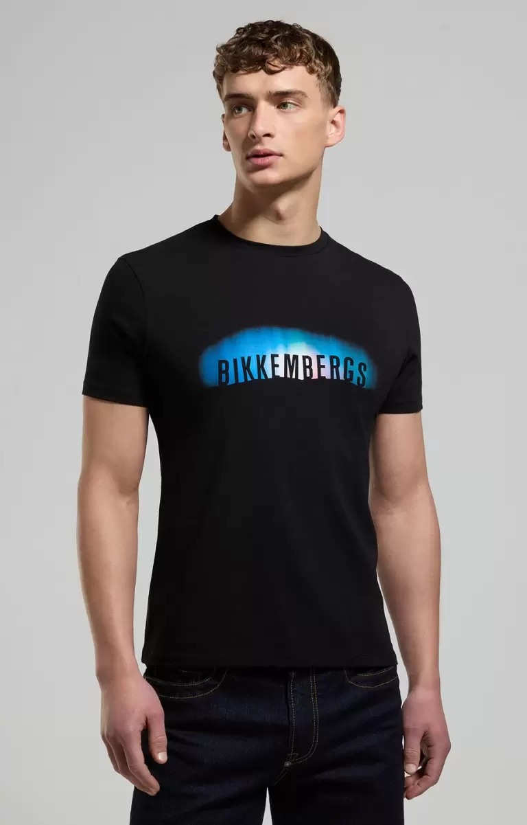 Black T-Shirts Men's T-Shirt With Neon Print Mann Bikkembergs - 4