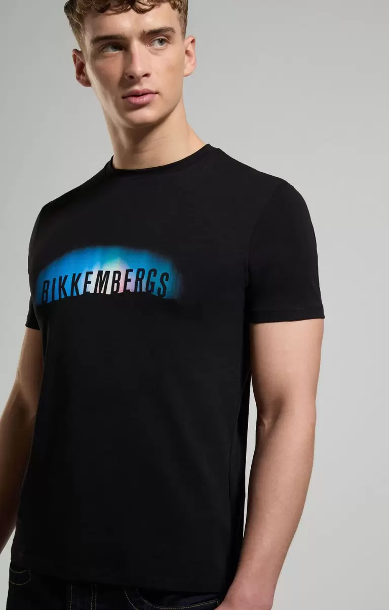 Black T-Shirts Men's T-Shirt With Neon Print Mann Bikkembergs