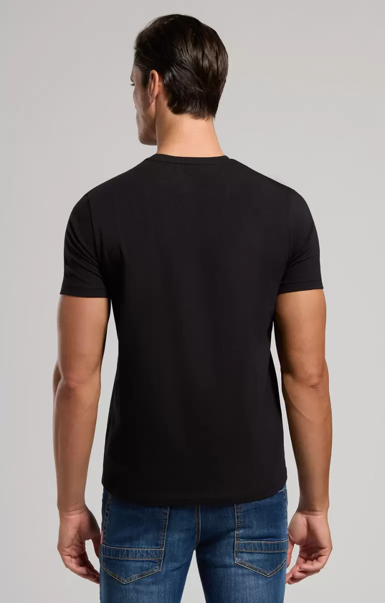Mann Bikkembergs Black Men's T-Shirt With Textured Detail T-Shirts - 2