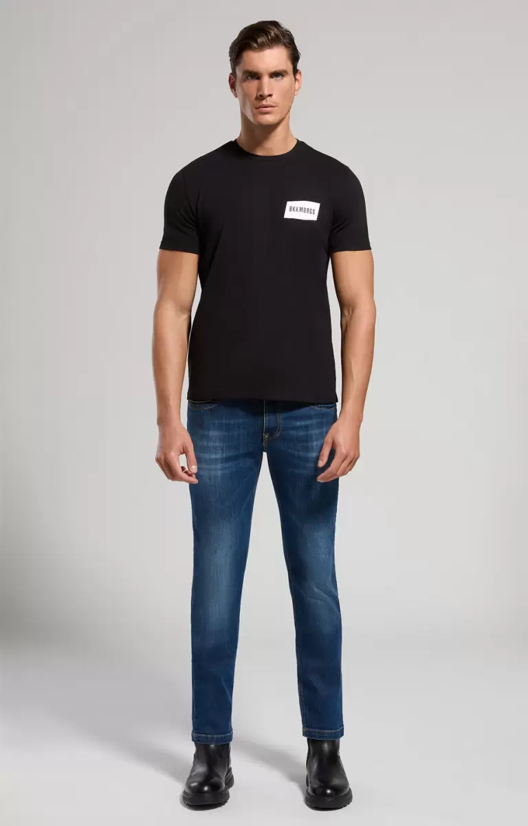 Mann Bikkembergs Black Men's T-Shirt With Textured Detail T-Shirts - 3