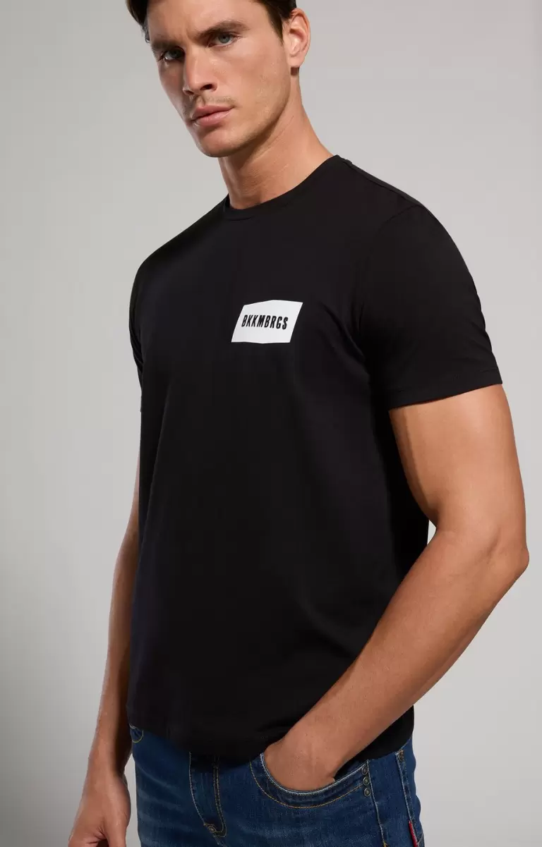 Mann Bikkembergs Black Men's T-Shirt With Textured Detail T-Shirts