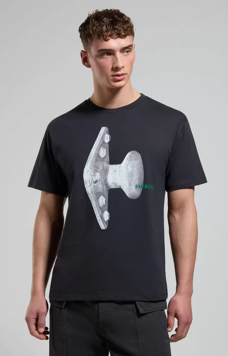 T-Shirts Mann Pirate Black Men's T-Shirt With Seaport Print Bikkembergs - 4
