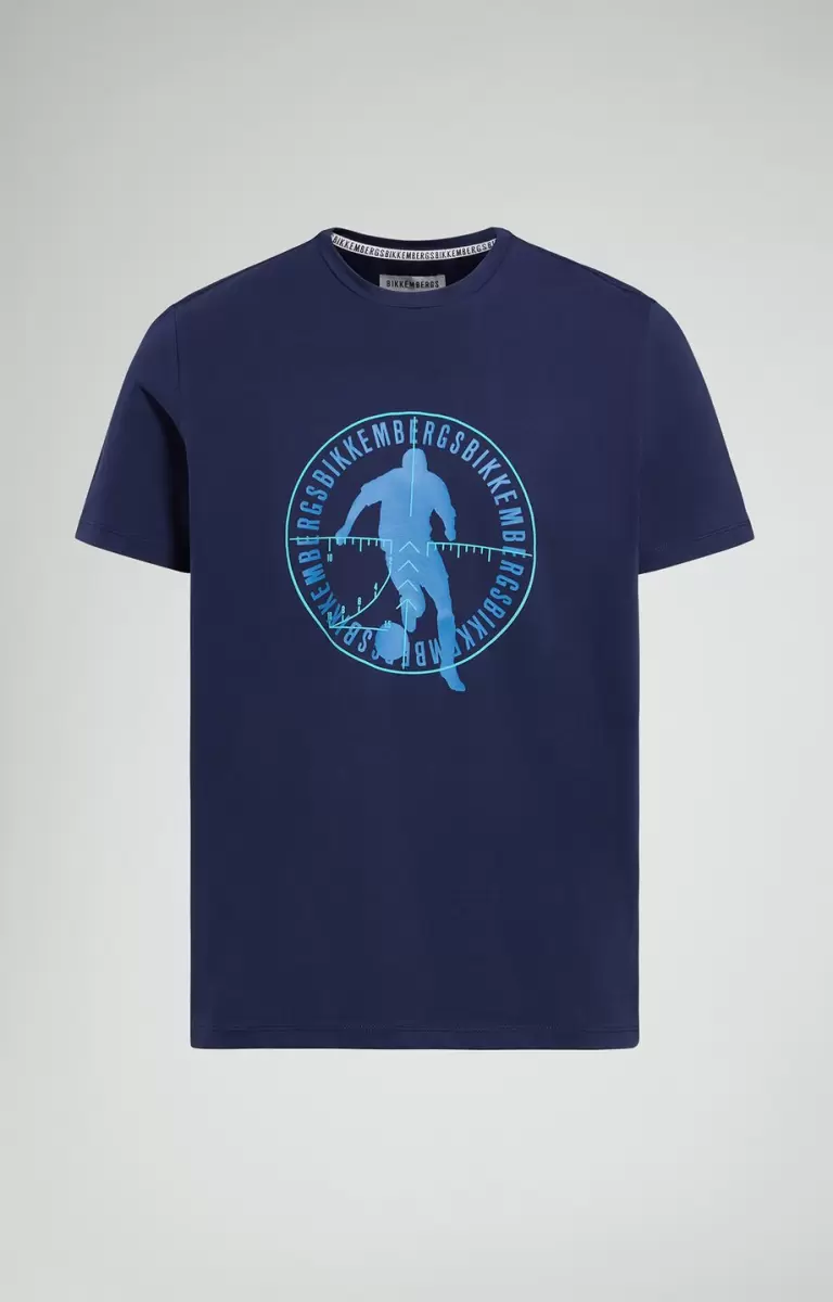 Mann Bikkembergs Soccer Print Men's T-Shirt T-Shirts Dress Blues - 1
