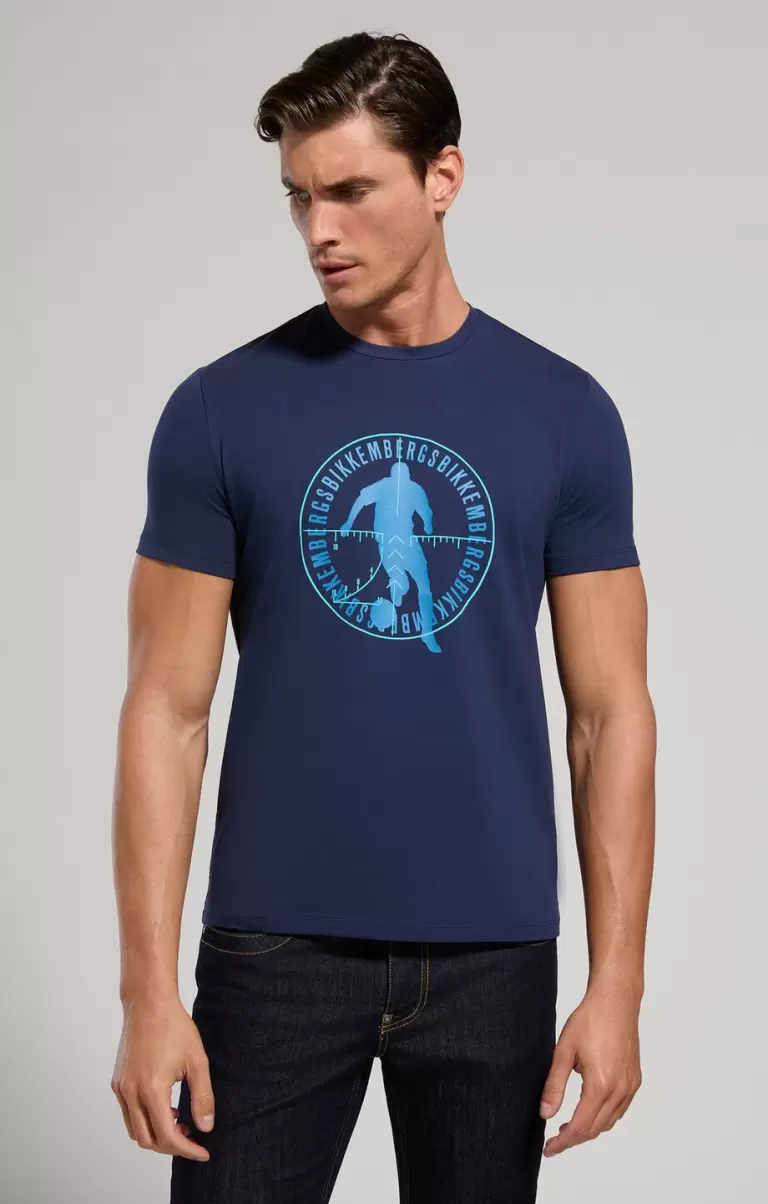 Mann Bikkembergs Soccer Print Men's T-Shirt T-Shirts Dress Blues - 4