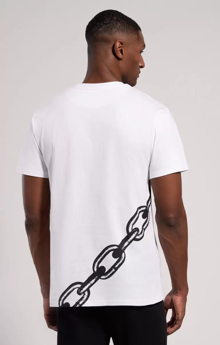 T-Shirts Men's T-Shirt With Chain Print Bikkembergs Mann White - 2