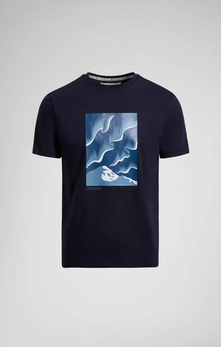 Men's T-Shirt With Aurora Print Bikkembergs T-Shirts Mann Dress Blues - 1