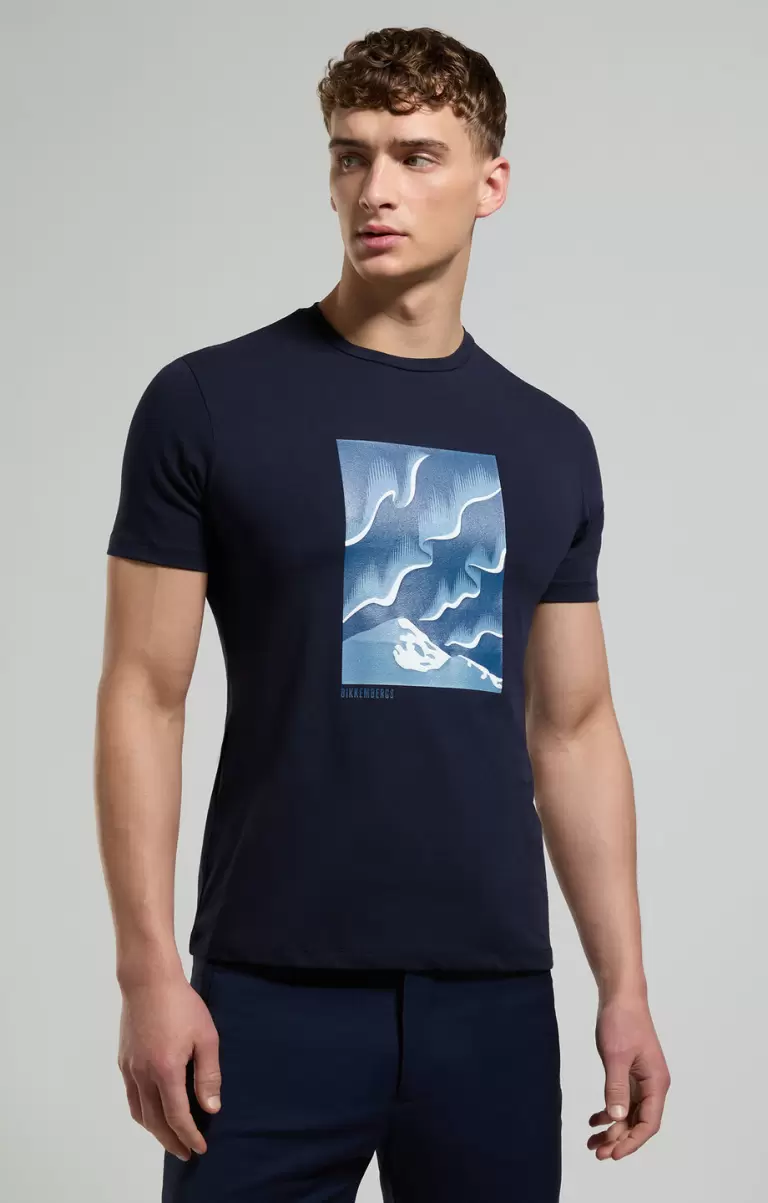 Men's T-Shirt With Aurora Print Bikkembergs T-Shirts Mann Dress Blues - 4