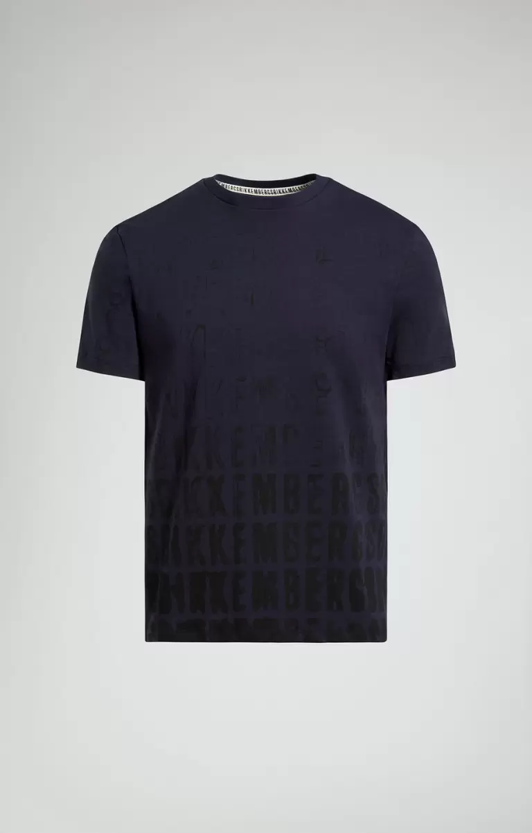Men's T-Shirt With Faded Print Bikkembergs Mann T-Shirts Dress Blues - 1