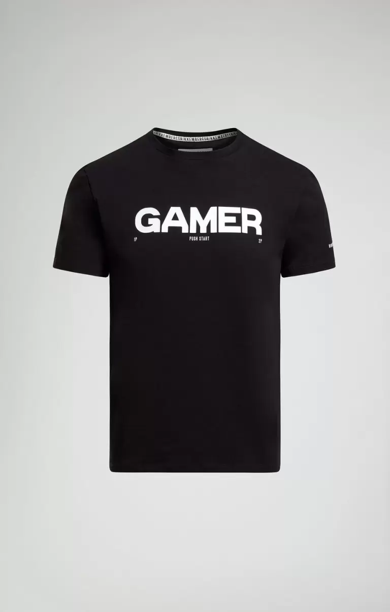 Mann Bikkembergs Men's T-Shirt With Gamer Print Black T-Shirts - 1