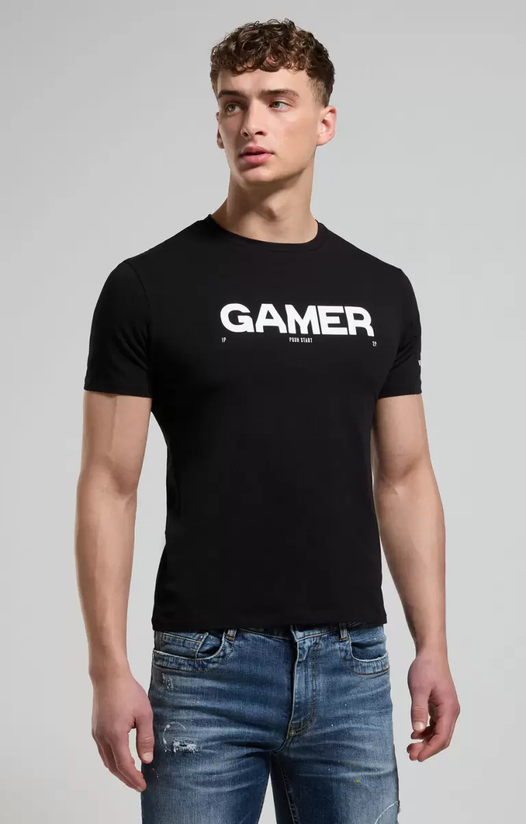 Mann Bikkembergs Men's T-Shirt With Gamer Print Black T-Shirts - 4