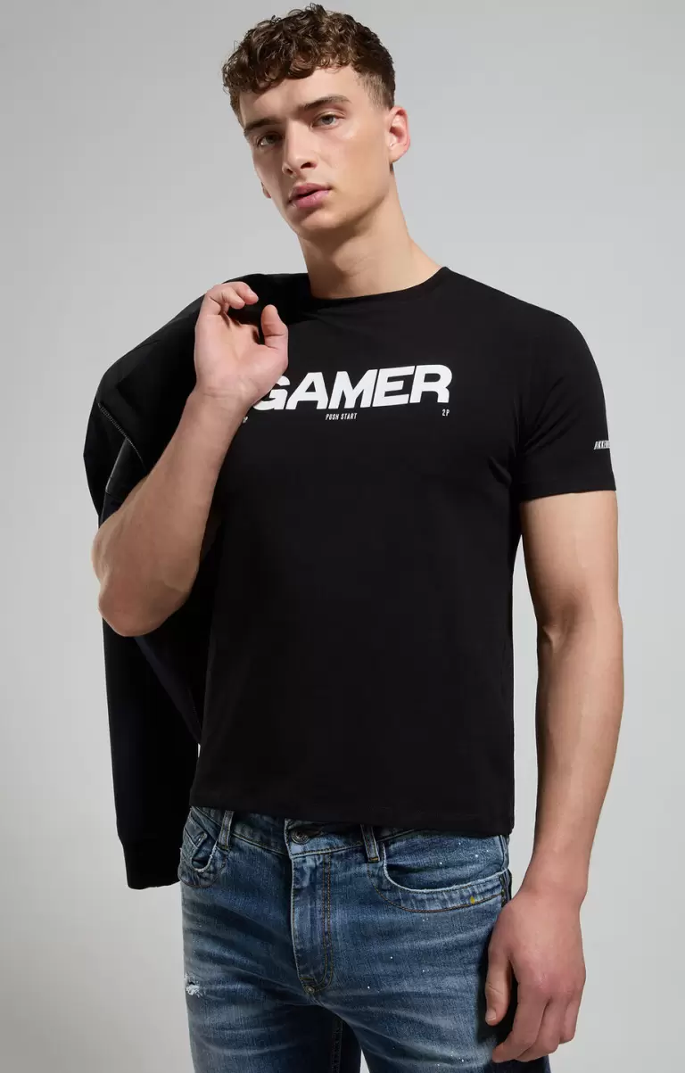 Mann Bikkembergs Men's T-Shirt With Gamer Print Black T-Shirts