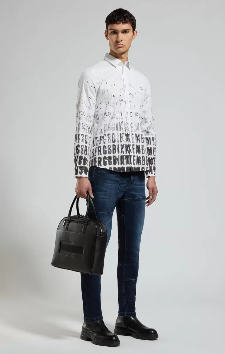 Slim Fit Men's Shirt With All-Over Print Hemden Bikkembergs White Mann - 3