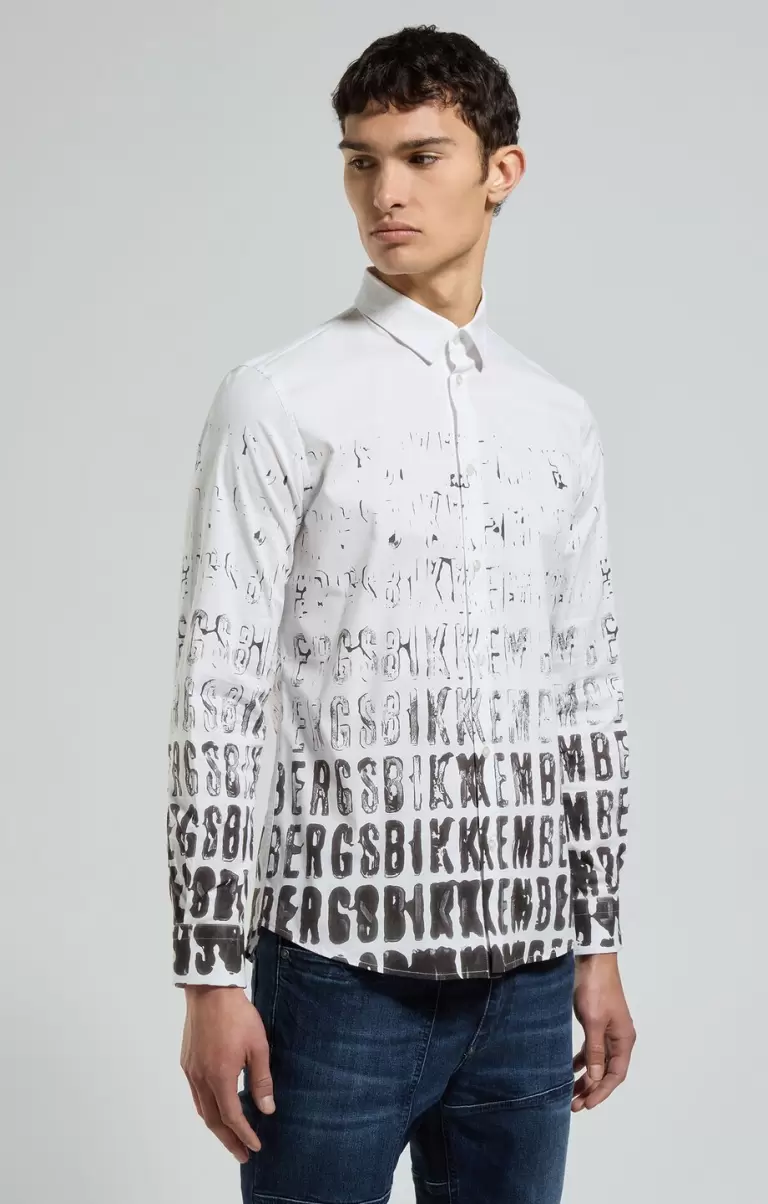 Slim Fit Men's Shirt With All-Over Print Hemden Bikkembergs White Mann