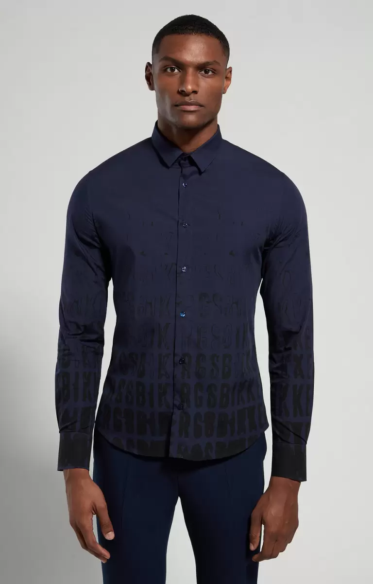 Slim Fit Men's Shirt With All-Over Print Mann Dress Blues Hemden Bikkembergs - 4