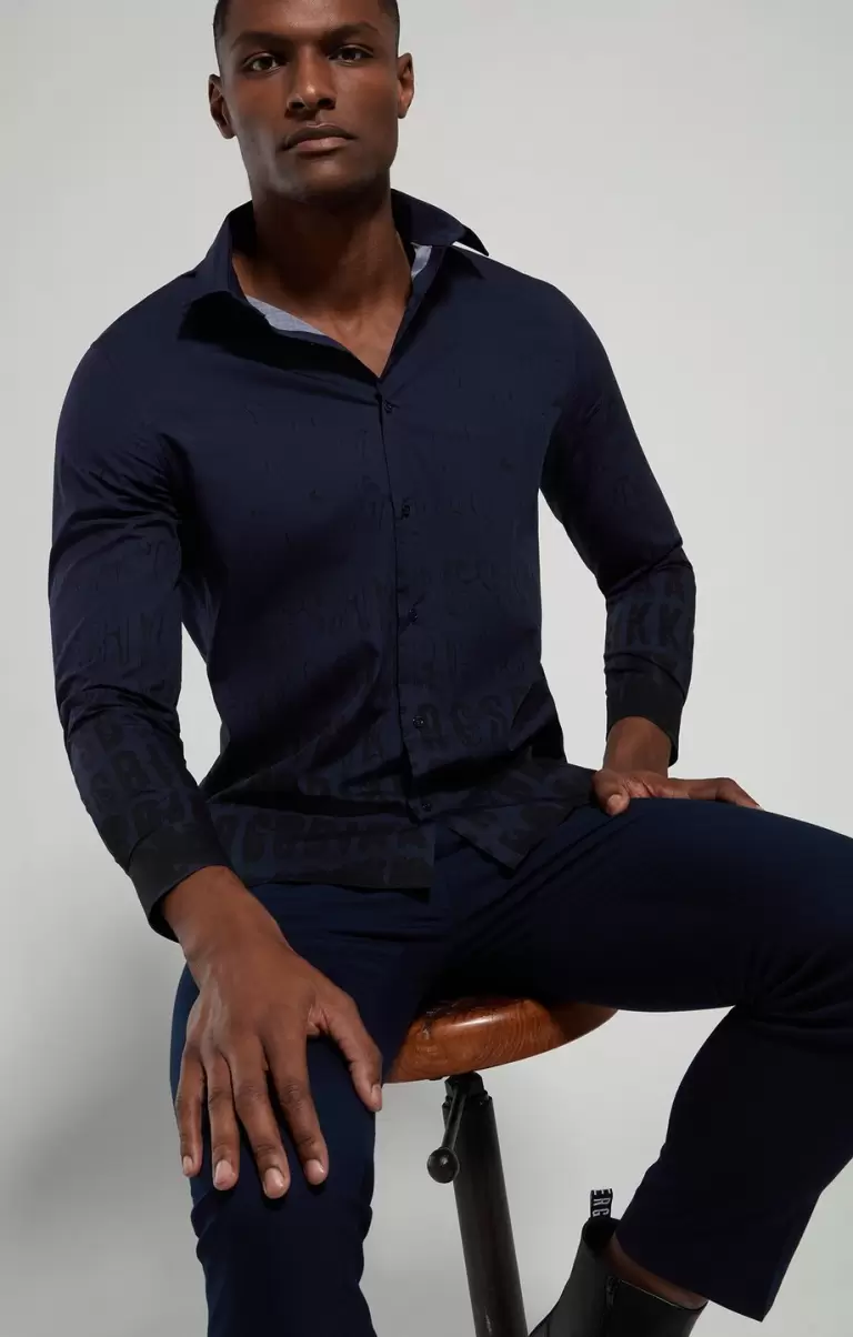 Slim Fit Men's Shirt With All-Over Print Mann Dress Blues Hemden Bikkembergs