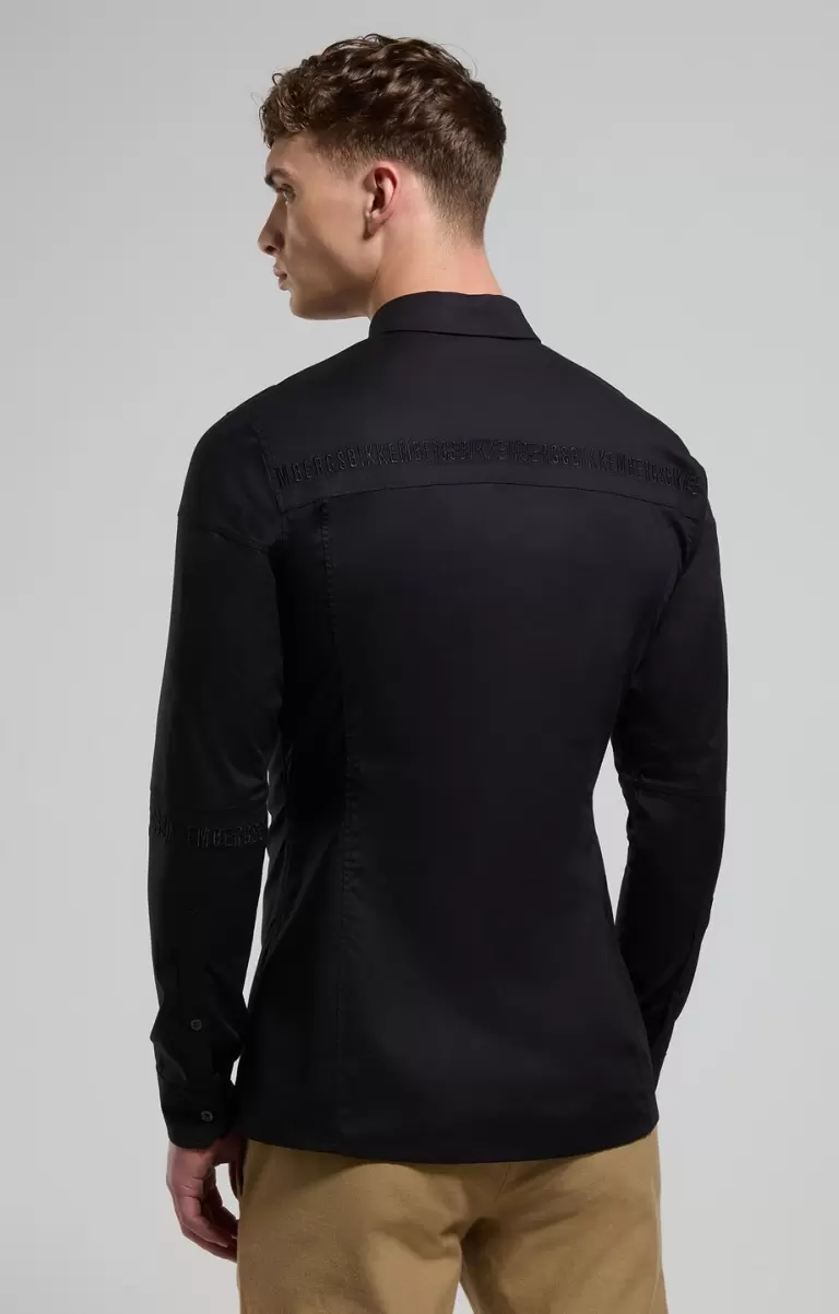 Men's Shirt With Intarsia Mann Bikkembergs Black Hemden - 2