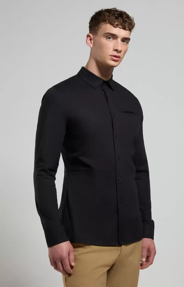Men's Shirt With Intarsia Mann Bikkembergs Black Hemden - 4