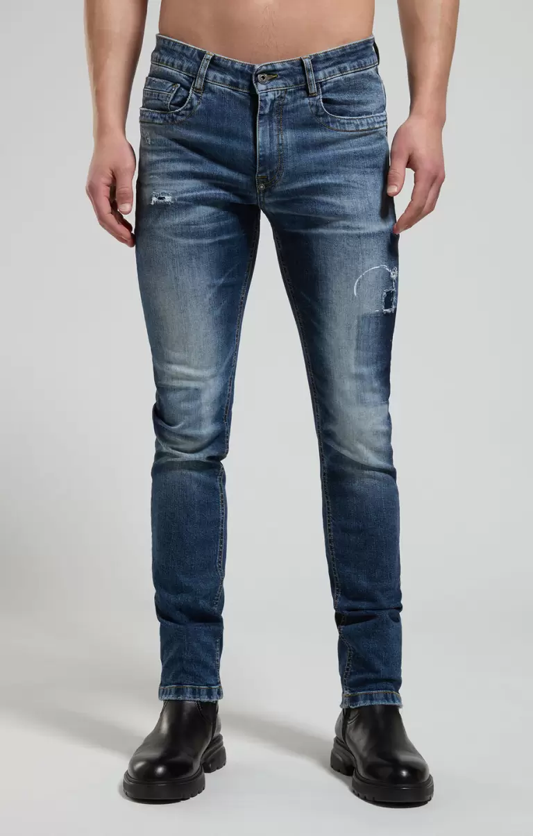 Men's Ripped Jeans Blue Denim Bikkembergs Mann Jeans - 4