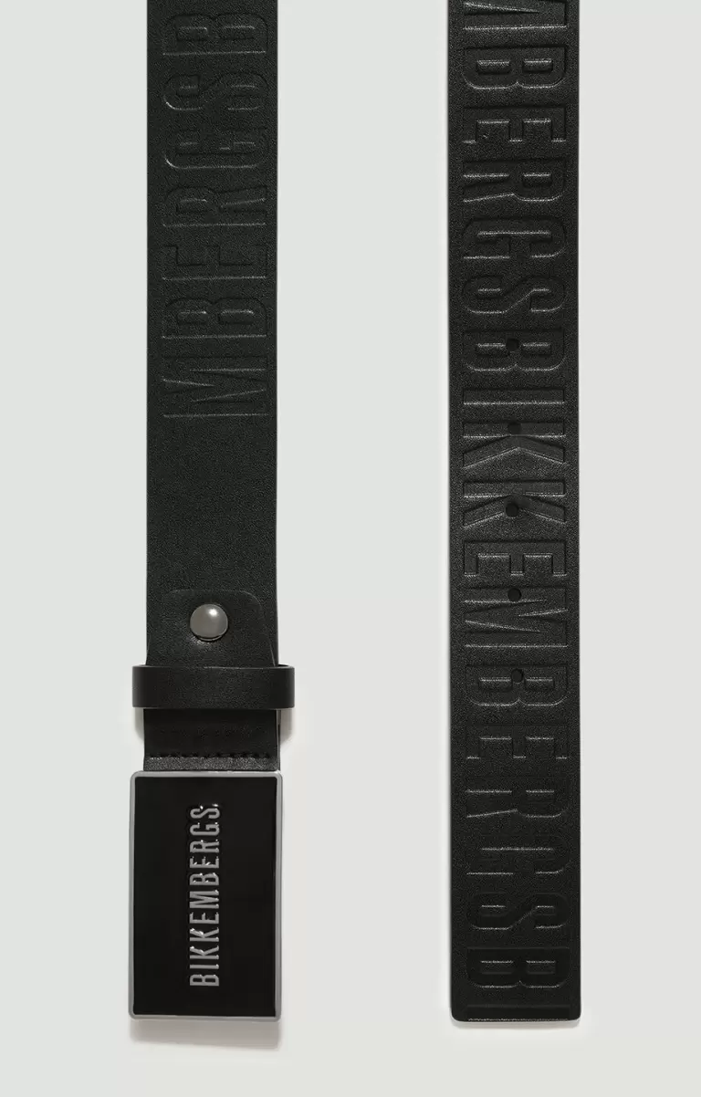 Men's Leather Belt With Plaque Black Bikkembergs Mann Gürtel - 1