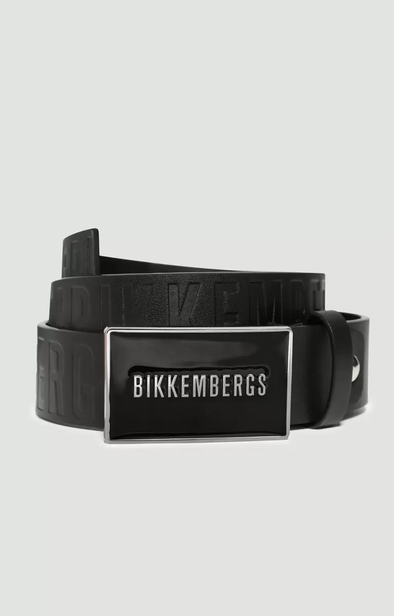 Men's Leather Belt With Plaque Black Bikkembergs Mann Gürtel