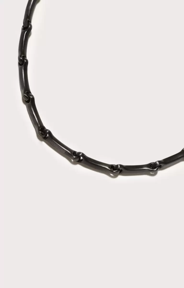 Bikkembergs Mann Dark Grey Men's Necklace With Hammered Effect Schmuck - 1