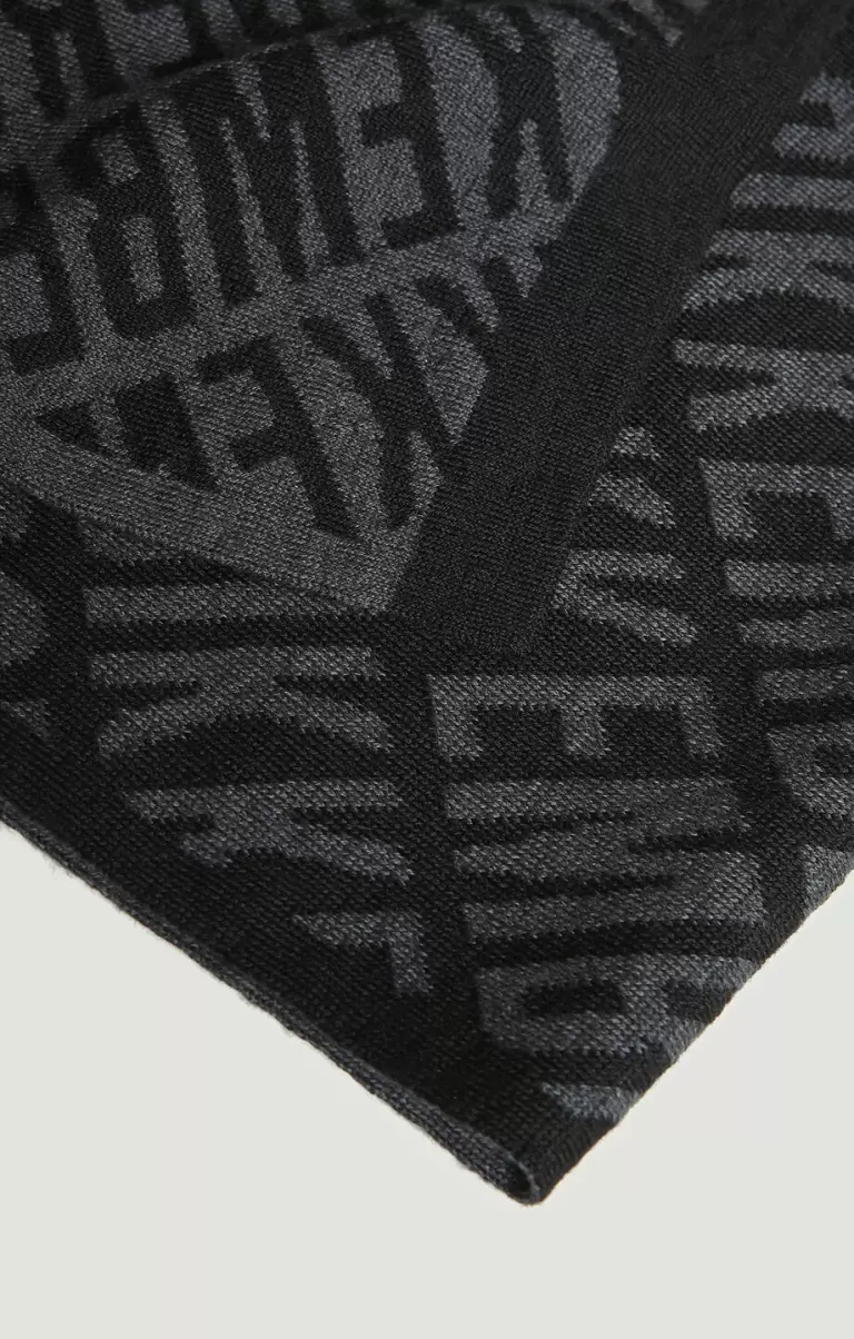 Black/Grey Bikkembergs Mann Scarf With All-Over Logo 25X180 Schals - 1