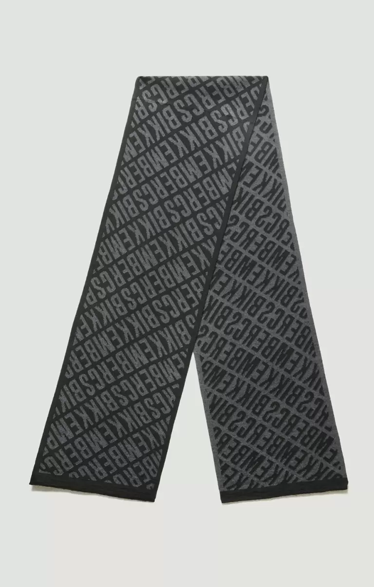 Black/Grey Bikkembergs Mann Scarf With All-Over Logo 25X180 Schals